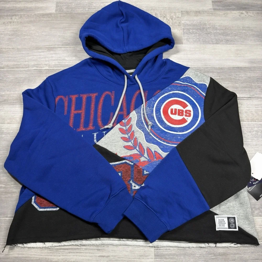 New Era‎ Chicago Cubs Upcycled Color Block Cropped Boxy Hoodie Women's XXL NEW